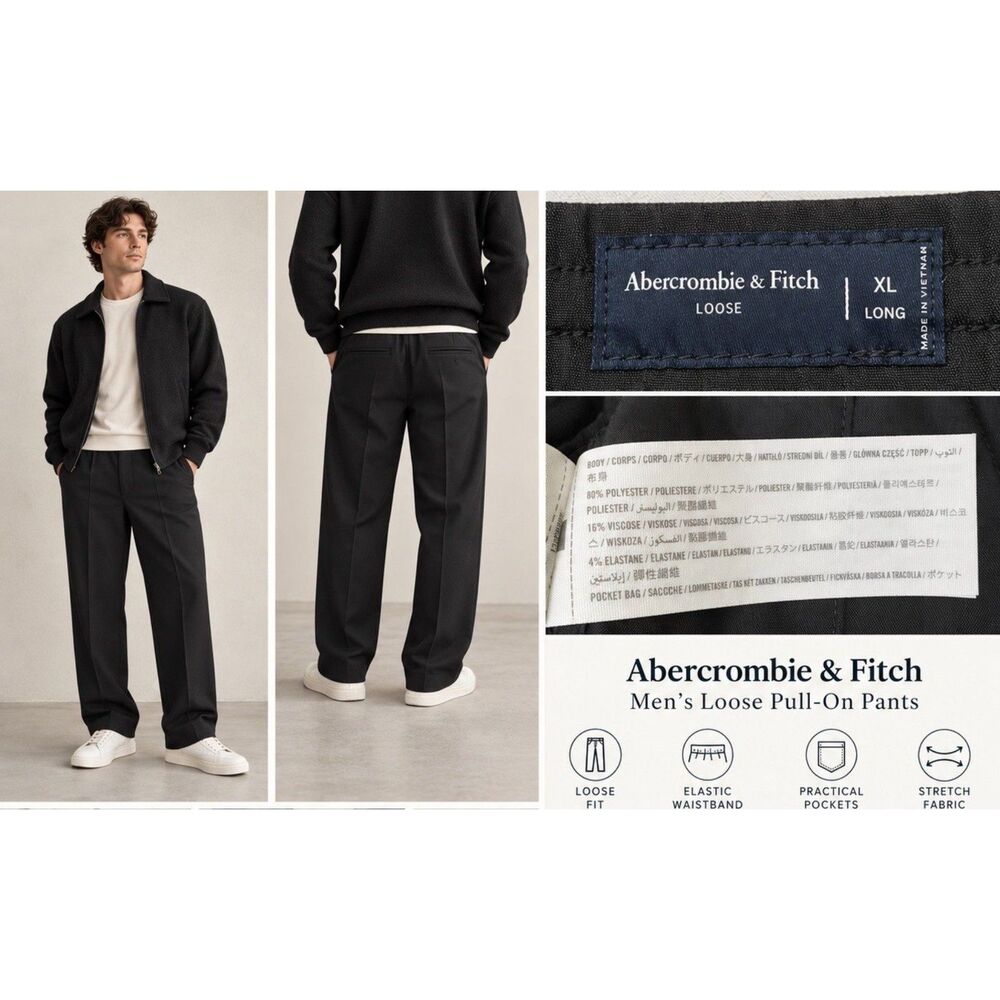 Abercrombie & Fitch Men’s Loose Pull-On Pants Black XL Long Stretch